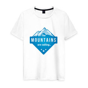 Мужская футболка хлопок с принтом Горы зовут в Тюмени, 100% хлопок | прямой крой, круглый вырез горловины, длина до линии бедер, слегка спущенное плечо. | Тематика изображения на принте: альпинизм | горы | лыжи | сноуборд