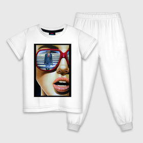 Детская пижама хлопок с принтом Девушка в очках в Тюмени, 100% хлопок |  брюки и футболка прямого кроя, без карманов, на брюках мягкая резинка на поясе и по низу штанин
 | губы | зеркало | костюм | очки