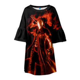 Детское платье 3D с принтом Devil May Cry в Тюмени, 100% полиэстер | прямой силуэт, чуть расширенный к низу. Круглая горловина, на рукавах — воланы | devil | данте | дьявол | слэшер