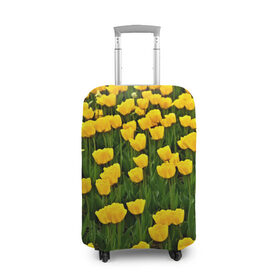 Чехол для чемодана 3D с принтом Жёлтые тюльпаны в Тюмени, 86% полиэфир, 14% спандекс | двустороннее нанесение принта, прорези для ручек и колес | поле | цветы | яркий