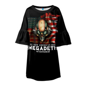Детское платье 3D с принтом Megadeth #3 в Тюмени, 100% полиэстер | прямой силуэт, чуть расширенный к низу. Круглая горловина, на рукавах — воланы | dave | megadeth | metal | mustaine | rattlehead | rock | thrash | vic | дейв | мастейн | мегадез | мегадет | мегедес | метал | рок | треш