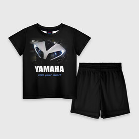 Детский костюм с шортами 3D с принтом Yamaha в Тюмени,  |  | Тематика изображения на принте: yamaha | yzf | байк | байкер | мото | мотоцикл | мотоциклист | ямаха