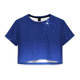 Женская футболка 3D укороченная с принтом Звезда пленительного счастья в Тюмени, 100% полиэстер | круглая горловина, длина футболки до линии талии, рукава с отворотами | Тематика изображения на принте: блеск | галактика | звёзды | космос | лучи | небо | ночь