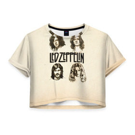 Женская футболка 3D укороченная с принтом Led Zeppelin 1 в Тюмени, 100% полиэстер | круглая горловина, длина футболки до линии талии, рукава с отворотами | led zeppelin | лед зеппелин | роберт плант
