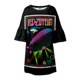 Детское платье 3D с принтом Led Zeppelin 6 в Тюмени, 100% полиэстер | прямой силуэт, чуть расширенный к низу. Круглая горловина, на рукавах — воланы | Тематика изображения на принте: led zeppelin | лед зеппелин | роберт плант