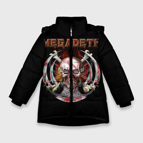 Зимняя куртка для девочек 3D с принтом Megadeth 5 в Тюмени, ткань верха — 100% полиэстер; подклад — 100% полиэстер, утеплитель — 100% полиэстер. | длина ниже бедра, удлиненная спинка, воротник стойка и отстегивающийся капюшон. Есть боковые карманы с листочкой на кнопках, утяжки по низу изделия и внутренний карман на молнии. 

Предусмотрены светоотражающий принт на спинке, радужный светоотражающий элемент на пуллере молнии и на резинке для утяжки. | megadeth | дирк вербурен | дэвид эллефсон | дэйв мастейн | кико лоурейро | мегадэт
