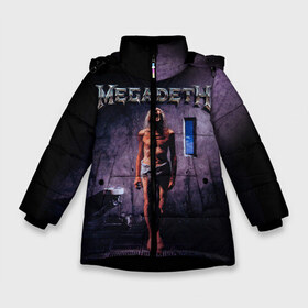 Зимняя куртка для девочек 3D с принтом Megadeth 7 в Тюмени, ткань верха — 100% полиэстер; подклад — 100% полиэстер, утеплитель — 100% полиэстер. | длина ниже бедра, удлиненная спинка, воротник стойка и отстегивающийся капюшон. Есть боковые карманы с листочкой на кнопках, утяжки по низу изделия и внутренний карман на молнии. 

Предусмотрены светоотражающий принт на спинке, радужный светоотражающий элемент на пуллере молнии и на резинке для утяжки. | megadeth | дирк вербурен | дэвид эллефсон | дэйв мастейн | кико лоурейро | мегадэт