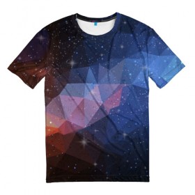 Мужская футболка 3D с принтом Космический полигон в Тюмени, 100% полиэфир | прямой крой, круглый вырез горловины, длина до линии бедер | Тематика изображения на принте: полигоны | треугольники