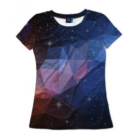 Женская футболка 3D с принтом Космический полигон в Тюмени, 100% полиэфир ( синтетическое хлопкоподобное полотно) | прямой крой, круглый вырез горловины, длина до линии бедер | Тематика изображения на принте: полигоны | треугольники