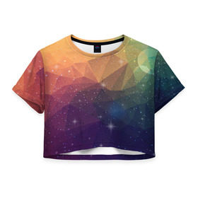 Женская футболка 3D укороченная с принтом Polygon Star в Тюмени, 100% полиэстер | круглая горловина, длина футболки до линии талии, рукава с отворотами | полигоны | разноцветный | треугольники