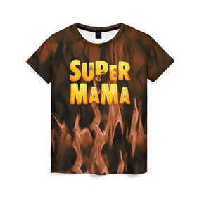 Женская футболка 3D с принтом Супер мама в Тюмени, 100% полиэфир ( синтетическое хлопкоподобное полотно) | прямой крой, круглый вырез горловины, длина до линии бедер | для двоих | дочка | мама | папа | парные | семейные | супер | сын | сынок