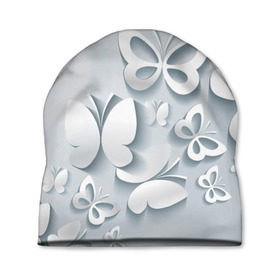 Шапка 3D с принтом Белоснежные бабочки в Тюмени, 100% полиэстер | универсальный размер, печать по всей поверхности изделия | бабочка | девушка | кружево. красота | нежность | полёт