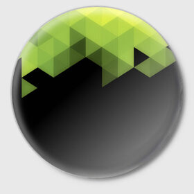 Значок с принтом Trianse Green в Тюмени,  металл | круглая форма, металлическая застежка в виде булавки | trianse | абстракция | бумага | геометрия | грани | изгиб | линии | оптические | полигоны | полосы | постель | розовый | сочетания | текстура | треугольники