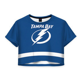 Женская футболка 3D укороченная с принтом Tampa Bay Drouin в Тюмени, 100% полиэстер | круглая горловина, длина футболки до линии талии, рукава с отворотами | 27 | jonathan drouin | tampa bay lightning | джонатан друэн | нхл | тампа бэй лайтнинг | хоккей
