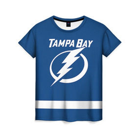 Женская футболка 3D с принтом Tampa Bay Johnson в Тюмени, 100% полиэфир ( синтетическое хлопкоподобное полотно) | прямой крой, круглый вырез горловины, длина до линии бедер | Тематика изображения на принте: 9 | tampa bay lightning | tyler johnson | нхл | тайлер джонсон | тампа бэй лайтнинг | хоккей