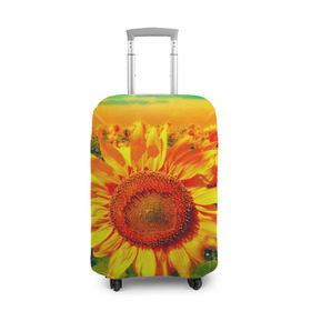 Чехол для чемодана 3D с принтом Подсолнухи в Тюмени, 86% полиэфир, 14% спандекс | двустороннее нанесение принта, прорези для ручек и колес | лето | подсолнух | поле | природа | цветок | яркая