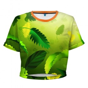 Женская футболка 3D укороченная с принтом Зелёный мир в Тюмени, 100% полиэстер | круглая горловина, длина футболки до линии талии, рукава с отворотами | 