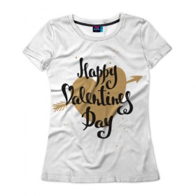 Женская футболка 3D с принтом Happy Valentine`s Day в Тюмени, 100% полиэфир ( синтетическое хлопкоподобное полотно) | прямой крой, круглый вырез горловины, длина до линии бедер | 