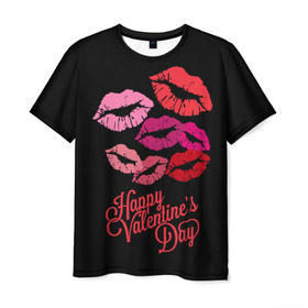 Мужская футболка 3D с принтом Happy Valentine`s Day в Тюмени, 100% полиэфир | прямой крой, круглый вырез горловины, длина до линии бедер | Тематика изображения на принте: 14 | february | happy valentines day | holiday | kisses | lips | love | губы | любовь | поцелуи | праздник | счастливый день святого валентина | февраль