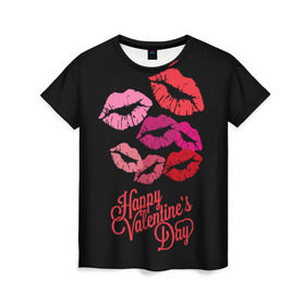 Женская футболка 3D с принтом Happy Valentine`s Day в Тюмени, 100% полиэфир ( синтетическое хлопкоподобное полотно) | прямой крой, круглый вырез горловины, длина до линии бедер | 14 | february | happy valentines day | holiday | kisses | lips | love | губы | любовь | поцелуи | праздник | счастливый день святого валентина | февраль