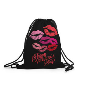 Рюкзак-мешок 3D с принтом Happy Valentine`s Day в Тюмени, 100% полиэстер | плотность ткани — 200 г/м2, размер — 35 х 45 см; лямки — толстые шнурки, застежка на шнуровке, без карманов и подкладки | Тематика изображения на принте: 14 | february | happy valentines day | holiday | kisses | lips | love | губы | любовь | поцелуи | праздник | счастливый день святого валентина | февраль