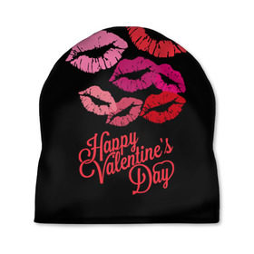 Шапка 3D с принтом Happy Valentine`s Day в Тюмени, 100% полиэстер | универсальный размер, печать по всей поверхности изделия | 14 | february | happy valentines day | holiday | kisses | lips | love | губы | любовь | поцелуи | праздник | счастливый день святого валентина | февраль