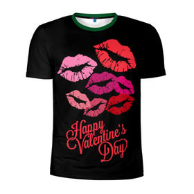Мужская футболка 3D спортивная с принтом Happy Valentine`s Day в Тюмени, 100% полиэстер с улучшенными характеристиками | приталенный силуэт, круглая горловина, широкие плечи, сужается к линии бедра | Тематика изображения на принте: 14 | february | happy valentines day | holiday | kisses | lips | love | губы | любовь | поцелуи | праздник | счастливый день святого валентина | февраль