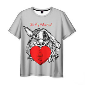 Мужская футболка 3D с принтом Be my Valentine в Тюмени, 100% полиэфир | прямой крой, круглый вырез горловины, длина до линии бедер | 14 | animal | be my valentine | february | heart | holiday | i need you | love | rabbit | valentines day | будь моей валентинкой | день святого валентина | животное | заяц | кролик | любовь | праздник | сердце | ты мне нужен | февраль