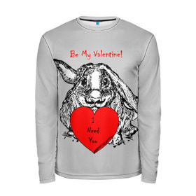 Мужской лонгслив 3D с принтом Be my Valentine в Тюмени, 100% полиэстер | длинные рукава, круглый вырез горловины, полуприлегающий силуэт | 14 | animal | be my valentine | february | heart | holiday | i need you | love | rabbit | valentines day | будь моей валентинкой | день святого валентина | животное | заяц | кролик | любовь | праздник | сердце | ты мне нужен | февраль