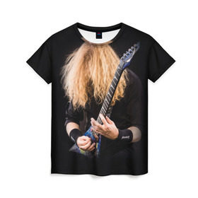 Женская футболка 3D с принтом Dave Mustaine в Тюмени, 100% полиэфир ( синтетическое хлопкоподобное полотно) | прямой крой, круглый вырез горловины, длина до линии бедер | dave | megadeth | metal | mustaine | rattlehead | rock | thrash | vic | дейв | мастейн | мегадет | метал | рок | треш