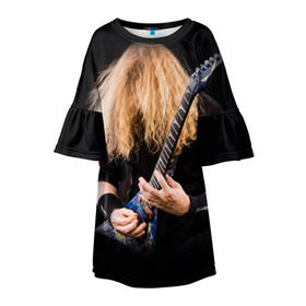 Детское платье 3D с принтом Dave Mustaine в Тюмени, 100% полиэстер | прямой силуэт, чуть расширенный к низу. Круглая горловина, на рукавах — воланы | dave | megadeth | metal | mustaine | rattlehead | rock | thrash | vic | дейв | мастейн | мегадет | метал | рок | треш