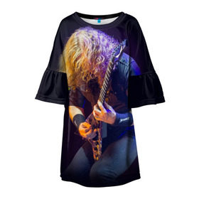 Детское платье 3D с принтом Dave Mustaine в Тюмени, 100% полиэстер | прямой силуэт, чуть расширенный к низу. Круглая горловина, на рукавах — воланы | dave | megadeth | metal | mustaine | rattlehead | rock | thrash | vic | дейв | мастейн | мегадет | метал | рок | треш