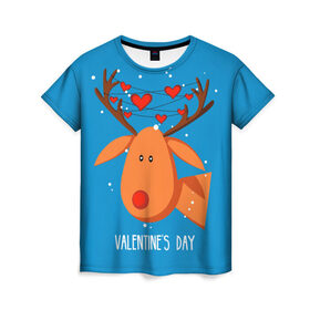Женская футболка 3D с принтом Влюбленный олень в Тюмени, 100% полиэфир ( синтетическое хлопкоподобное полотно) | прямой крой, круглый вырез горловины, длина до линии бедер | 14 | 14 february | animal | garland | hart | head | heart | holiday | horns | love | snow | valentines day | winter | влюбленный | гирлянда | голова | день святого валентина | животное | зима | любовь | олень | праздник | рога | сердца | снег | февраль