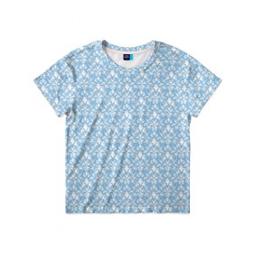 Детская футболка 3D с принтом Царский орнамент в Тюмени, 100% гипоаллергенный полиэфир | прямой крой, круглый вырез горловины, длина до линии бедер, чуть спущенное плечо, ткань немного тянется | вязь | кружево | лазурь | орнамент | узор | цветы