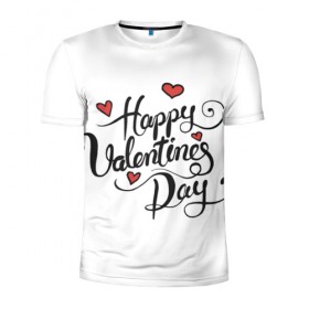 Мужская футболка 3D спортивная с принтом Happy Valentine`s Day в Тюмени, 100% полиэстер с улучшенными характеристиками | приталенный силуэт, круглая горловина, широкие плечи, сужается к линии бедра | Тематика изображения на принте: 