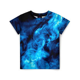 Детская футболка 3D с принтом Smoke в Тюмени, 100% гипоаллергенный полиэфир | прямой крой, круглый вырез горловины, длина до линии бедер, чуть спущенное плечо, ткань немного тянется | дым | огонь | пламя | синий