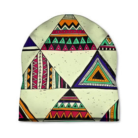 Шапка 3D с принтом Индейские мотивы в Тюмени, 100% полиэстер | универсальный размер, печать по всей поверхности изделия | Тематика изображения на принте: геометрия | орнамент | треугольники