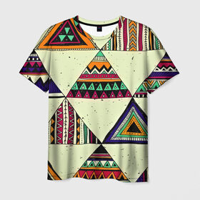 Мужская футболка 3D с принтом Индейские мотивы в Тюмени, 100% полиэфир | прямой крой, круглый вырез горловины, длина до линии бедер | Тематика изображения на принте: геометрия | орнамент | треугольники