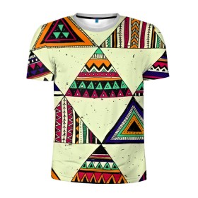 Мужская футболка 3D спортивная с принтом Индейские мотивы в Тюмени, 100% полиэстер с улучшенными характеристиками | приталенный силуэт, круглая горловина, широкие плечи, сужается к линии бедра | Тематика изображения на принте: геометрия | орнамент | треугольники