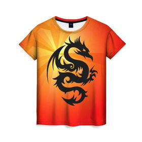 Женская футболка 3D с принтом Дракон в Тюмени, 100% полиэфир ( синтетическое хлопкоподобное полотно) | прямой крой, круглый вырез горловины, длина до линии бедер | дракон | китай | крылья | огонь | ящерица