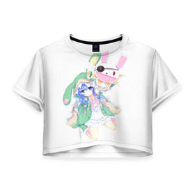 Женская футболка 3D укороченная с принтом Yoshino в Тюмени, 100% полиэстер | круглая горловина, длина футболки до линии талии, рукава с отворотами | anime | date a live | hermit | аниме | вайфу | девочка | заяц | йошино химэкава | рандеву с жизнью | тян | яшино