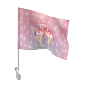 Флаг для автомобиля с принтом Влюбленные фламинго в Тюмени, 100% полиэстер | Размер: 30*21 см | 14 февраля | день всех влюбленных | любовь | птицы | фламинго