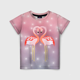 Детская футболка 3D с принтом Влюбленные фламинго в Тюмени, 100% гипоаллергенный полиэфир | прямой крой, круглый вырез горловины, длина до линии бедер, чуть спущенное плечо, ткань немного тянется | 14 февраля | день всех влюбленных | любовь | птицы | фламинго