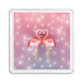 Магнит 55*55 с принтом Влюбленные фламинго в Тюмени, Пластик | Размер: 65*65 мм; Размер печати: 55*55 мм | 14 февраля | день всех влюбленных | любовь | птицы | фламинго