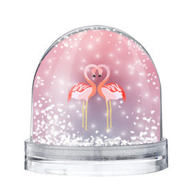 Снежный шар с принтом Влюбленные фламинго в Тюмени, Пластик | Изображение внутри шара печатается на глянцевой фотобумаге с двух сторон | 14 февраля | день всех влюбленных | любовь | птицы | фламинго