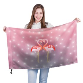 Флаг 3D с принтом Влюбленные фламинго в Тюмени, 100% полиэстер | плотность ткани — 95 г/м2, размер — 67 х 109 см. Принт наносится с одной стороны | 14 февраля | день всех влюбленных | любовь | птицы | фламинго