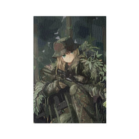 Обложка для паспорта матовая кожа с принтом Девушка с оружием в Тюмени, натуральная матовая кожа | размер 19,3 х 13,7 см; прозрачные пластиковые крепления | anime | eyes | forest camouflage | girl | green | guns | japanese | rifle | sniper | аниме | винтовка | глаза | девушка | зеленые | камуфляж | лес | оружие | снайпер | японская