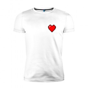 Мужская футболка премиум с принтом Пиксельное сердце в Тюмени, 92% хлопок, 8% лайкра | приталенный силуэт, круглый вырез ворота, длина до линии бедра, короткий рукав | 