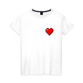 Женская футболка хлопок с принтом Пиксельное сердце в Тюмени, 100% хлопок | прямой крой, круглый вырез горловины, длина до линии бедер, слегка спущенное плечо | 
