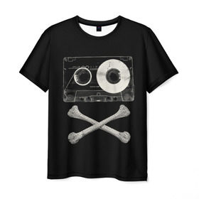 Мужская футболка 3D с принтом Pirate Music в Тюмени, 100% полиэфир | прямой крой, круглый вырез горловины, длина до линии бедер | 80s | 90s | bone | dance | disco | music | pirate | retro | skelet | skull | tape | диско | кассета | кости | музыка | пират | ретро | скелет | череп